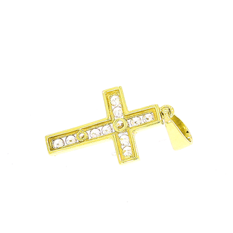 14K GEEL GOUDEN KRUIS- HANGER MET ZIRKONIA
