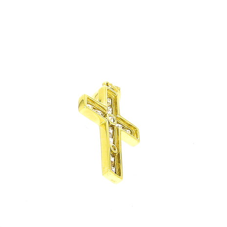 14K GEEL GOUDEN KRUIS- HANGER MET ZIRKONIA